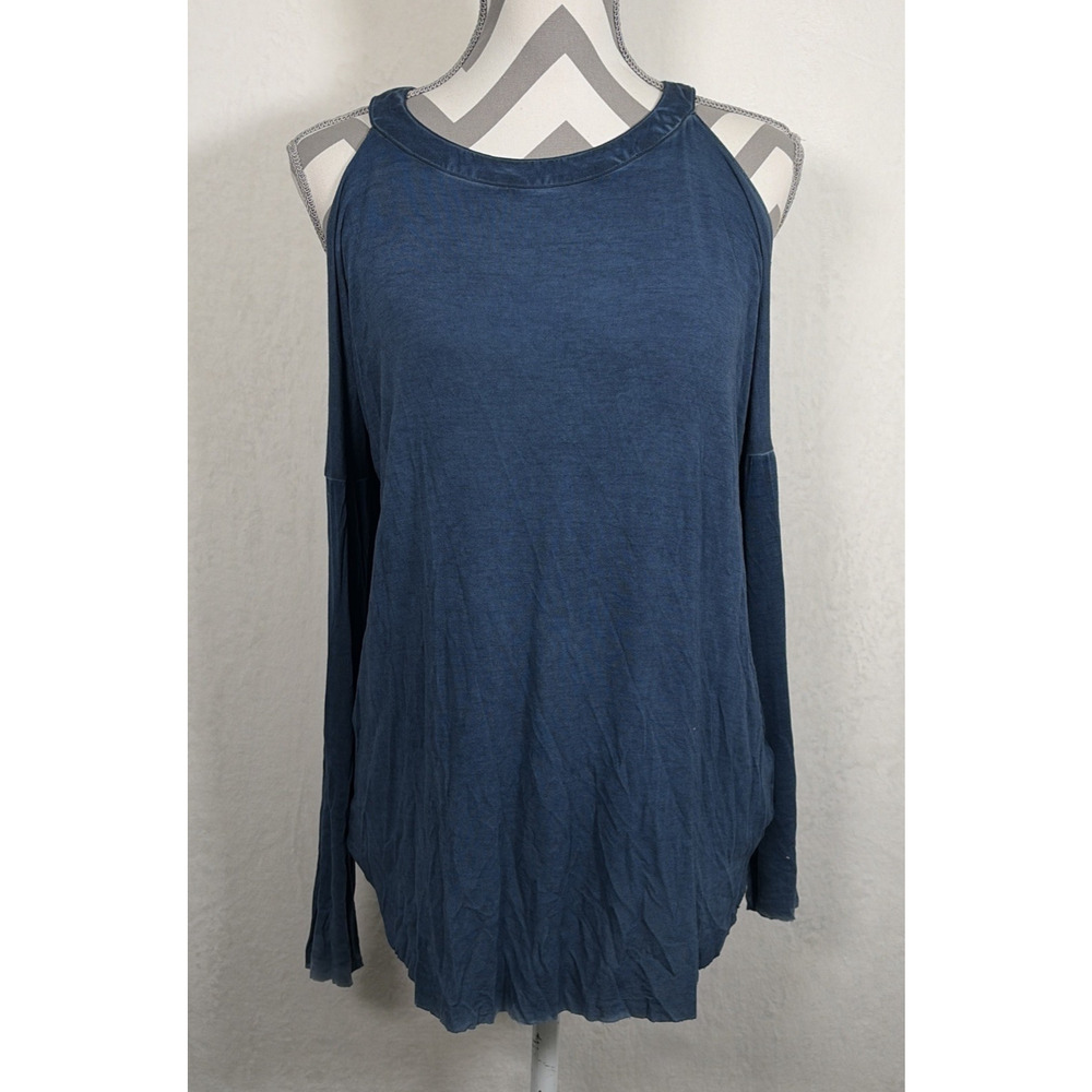 NWT Dear John Cold Shoulder Long Sleeve Top Large in Navy Blue Distressed Color - Picture 2 of 15